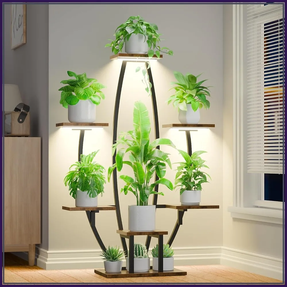

7-Tier Metal Plant Stand with Grow Lights, 47" Corner Shelf for Indoor Plants, Living Room Decor