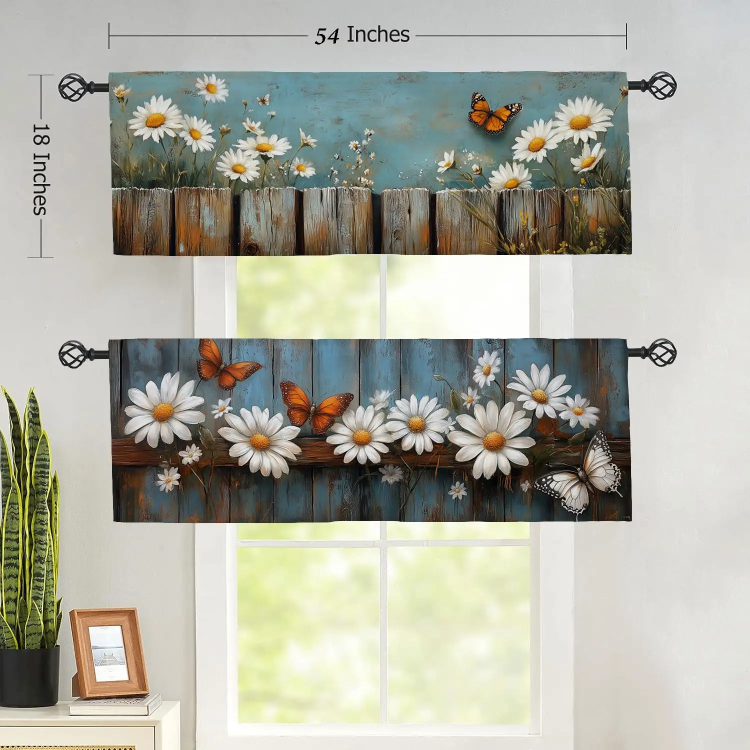 Floral Daisy Butterfly Valances Curtains for Kitchen Windows 2 Pack Farm Vintage Rustic Flower Valance for Bedroom  Bathroom