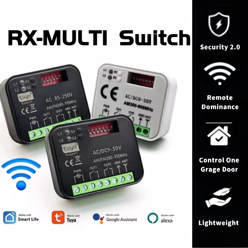 

Модуль умного WiFi-выключателя RX MULTI Tuya 300-868 МГц, 2-канальный, 433 МГц, 868 МГц, приемник-передатчик для дистанционного управления гаражными воротами