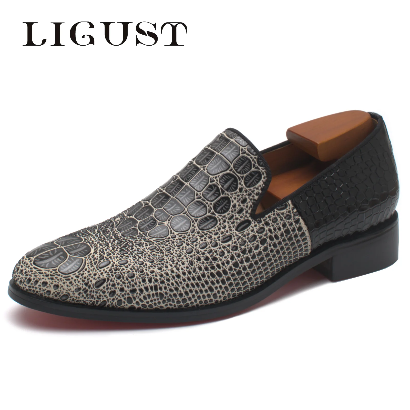 

LIGUST Luxury Brand Men Loafers Shoes Black Men Dress Casaual Shoes Slip On Wedding Party Patent Genuine Leather Shoes For Men