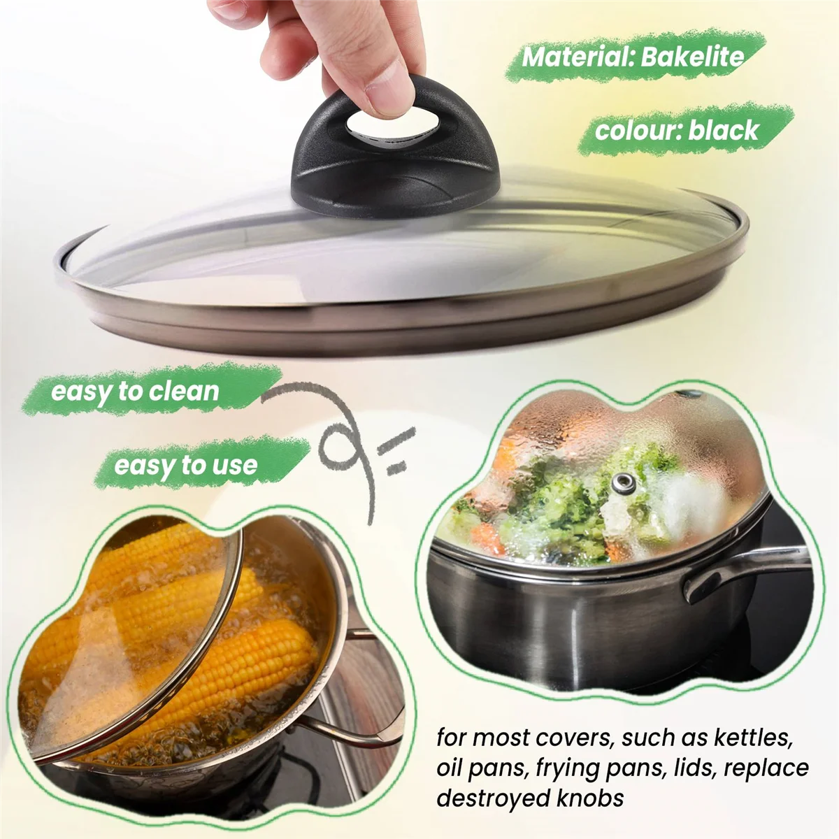Универсальные Сменные ручки для крышки кастрюли, жаропрочные держатели для крышек кастрюль (1 упаковка),
