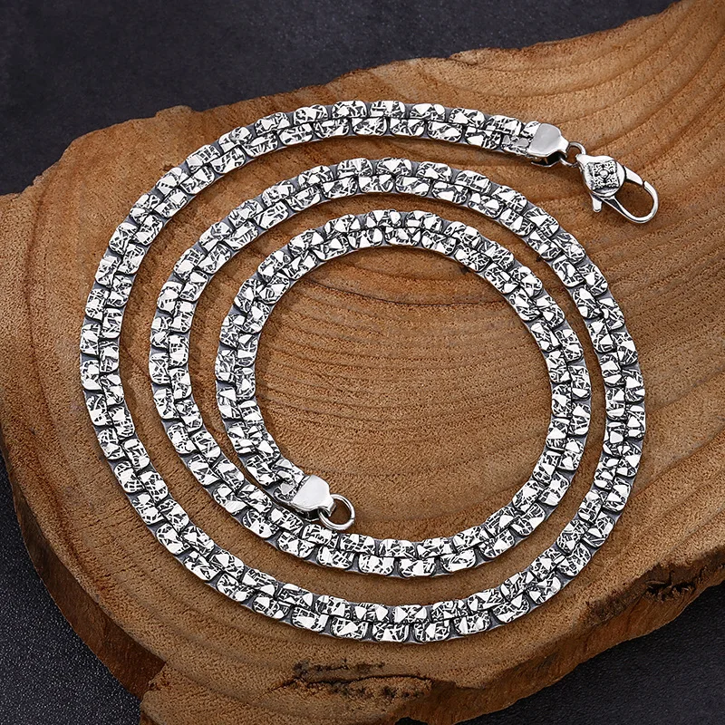 

S925 sterling silver necklace hammered asymmetrical flat chain men necklace men's and women's trendystylish jewelry