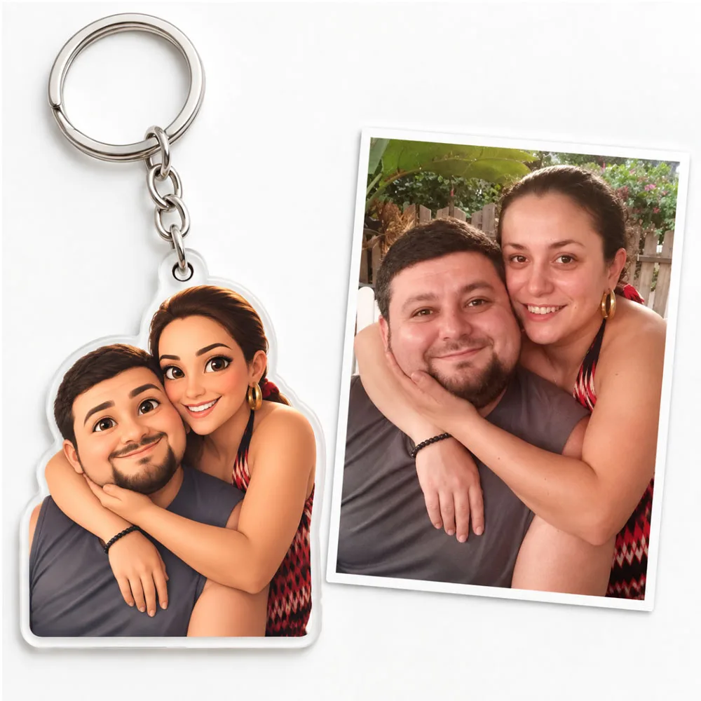 Custom Cartoon-Style Photo Keychain Personalized Acrylic Keychain With Family Photo Special Gift For Family Members For Men Wome
