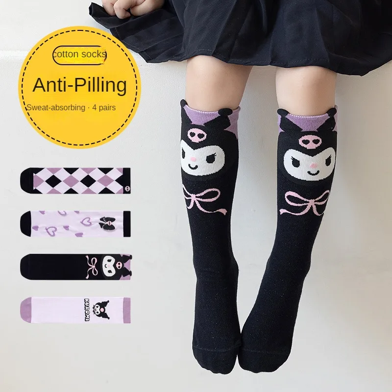 Girls Cute Sanrioed Kuromi Purple Knee Long Socks Kawaii Cartoon Anime Kuromi Children Toddler Middle Tube Socks Gift