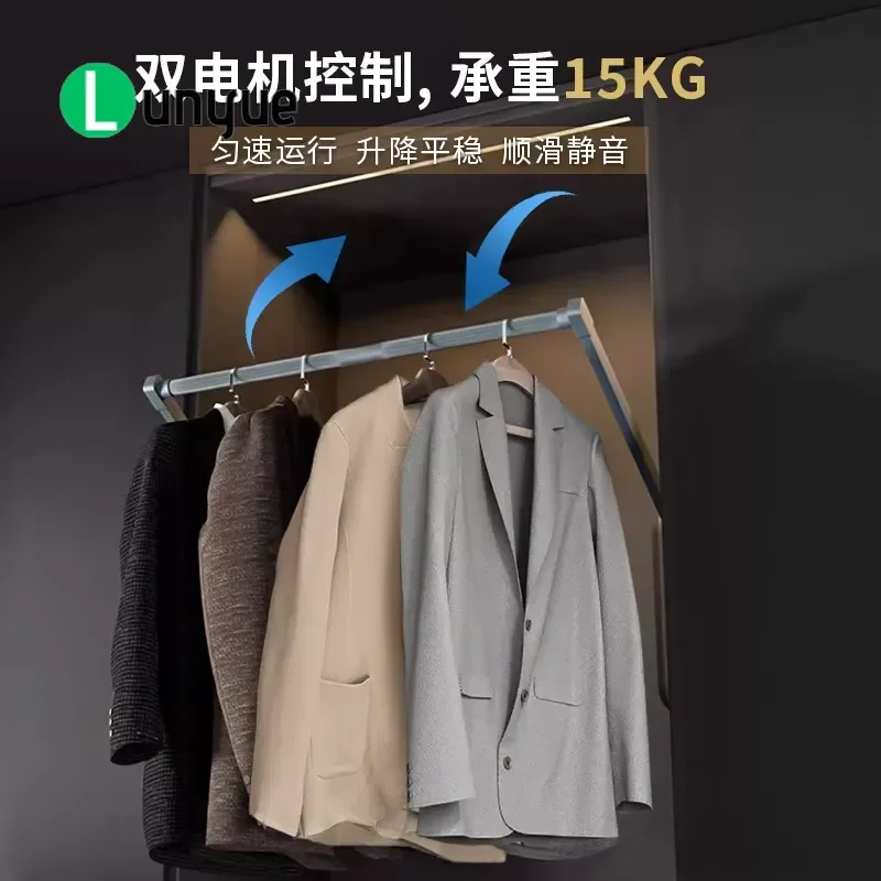 Electric Wardrobe Lift Hanging Clothes Rod Telescopic Aluminum Alloy Pull Down Cabinet Rail For Closet Storage Space Saving