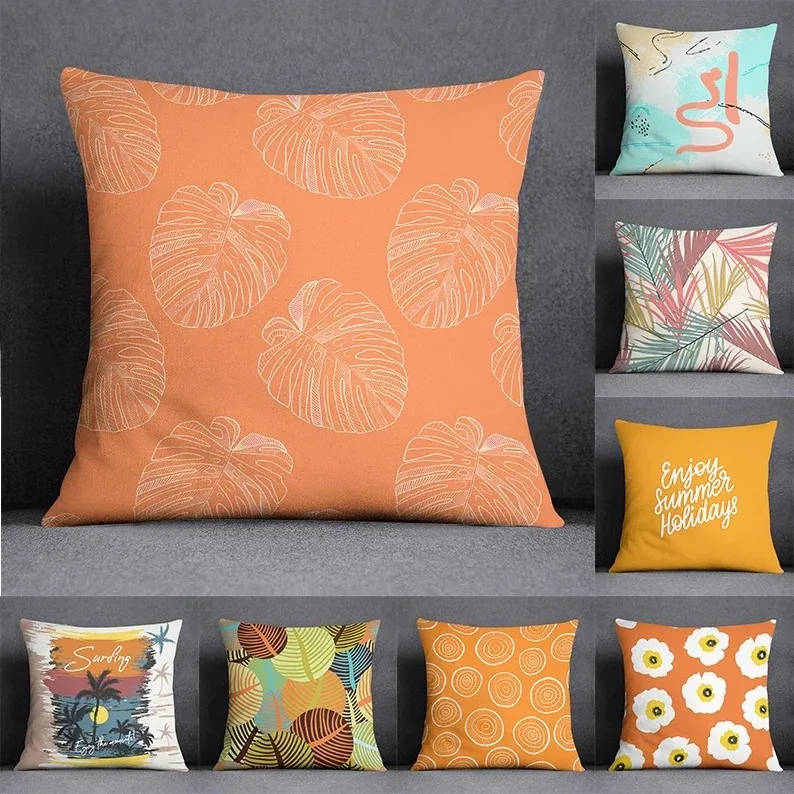 Office Living Room Home Pillowcase Simple Orange Flower Pattern Pillowcase Car Ornaments