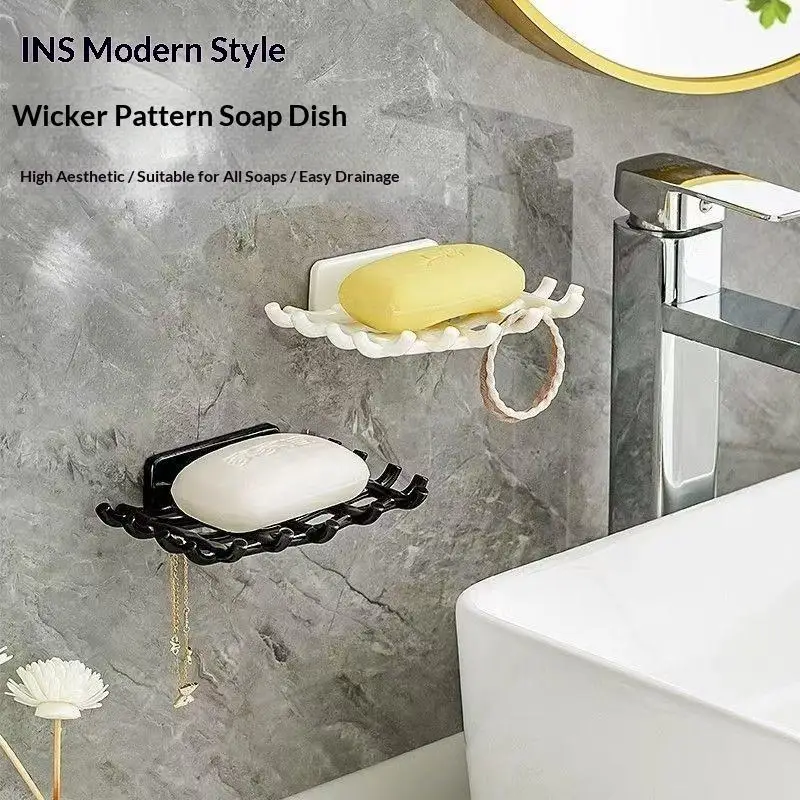 Soap Box Wall Mounted Drainage Shelf For Home Use No Punching High-end Bathroom Soap Dish Rack Hooks For High-end Bathrooms