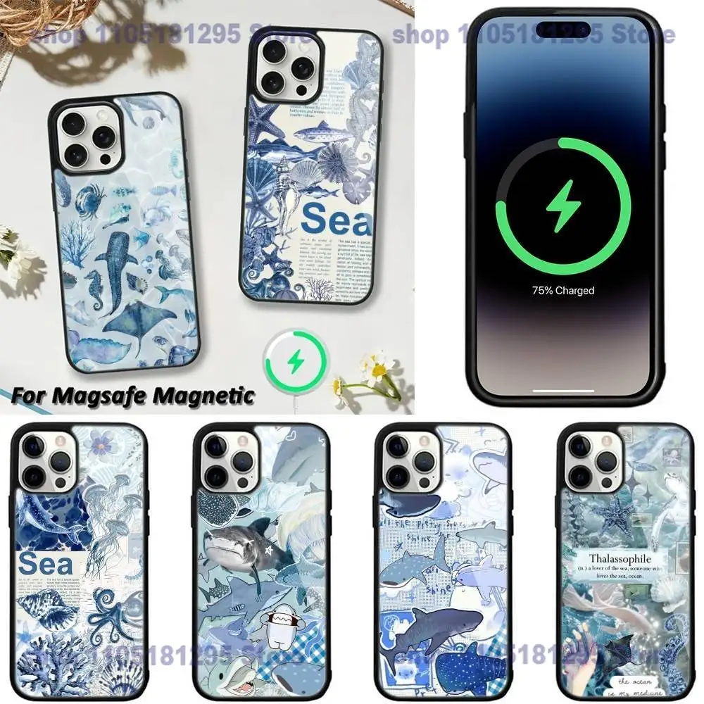 

Fish Shark Blue Sea Ocean Phone Case For iPhone 17,16,15,14,13,12,11,Plus,Pro,Max,Mini Magsafe Magnetic Wireless Charging