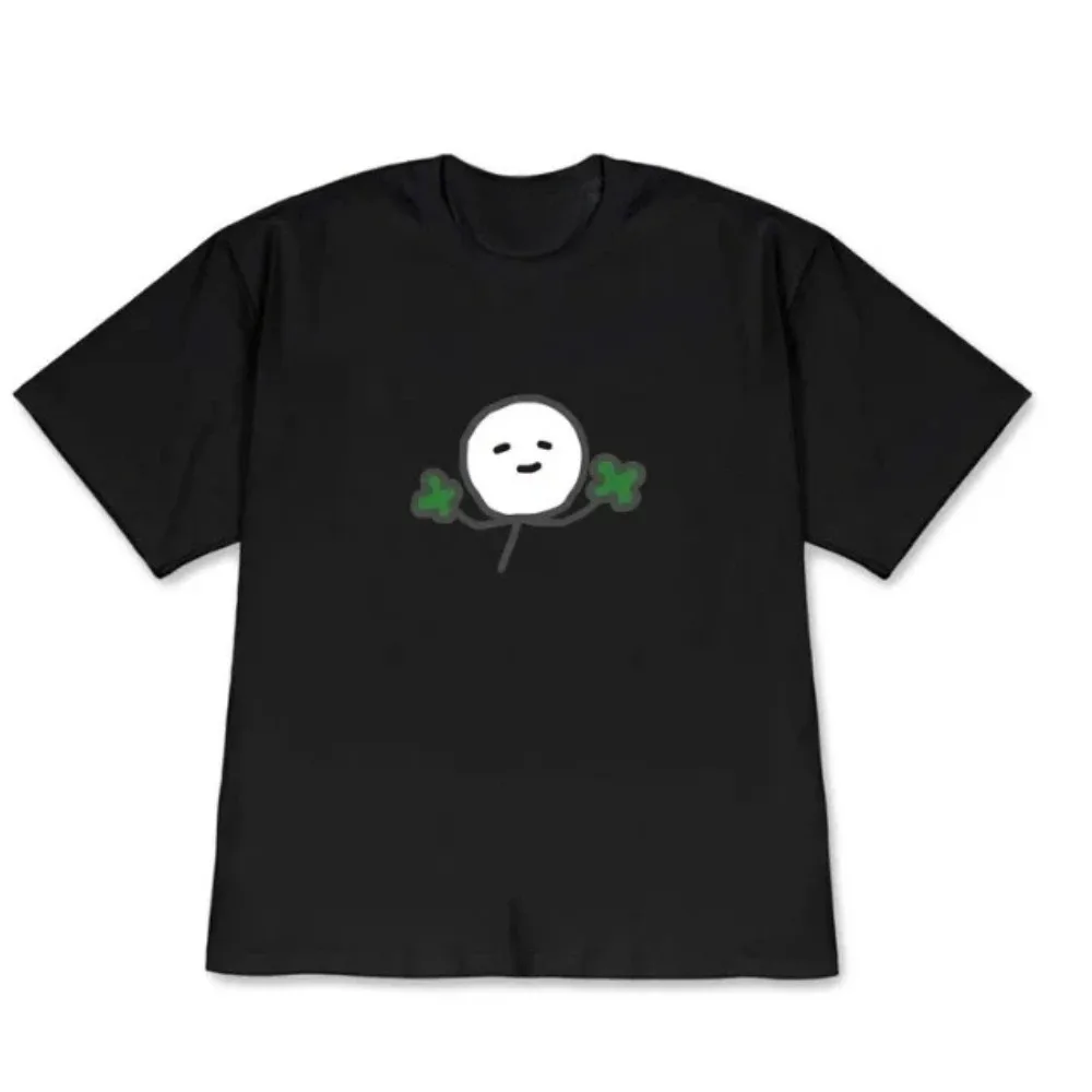 27 Cute Four Leaf Clover Line Figure Short-sleeved T-shirt Soft Casual Tee for Daily Wear Korean Style Versatile Minimalist Top