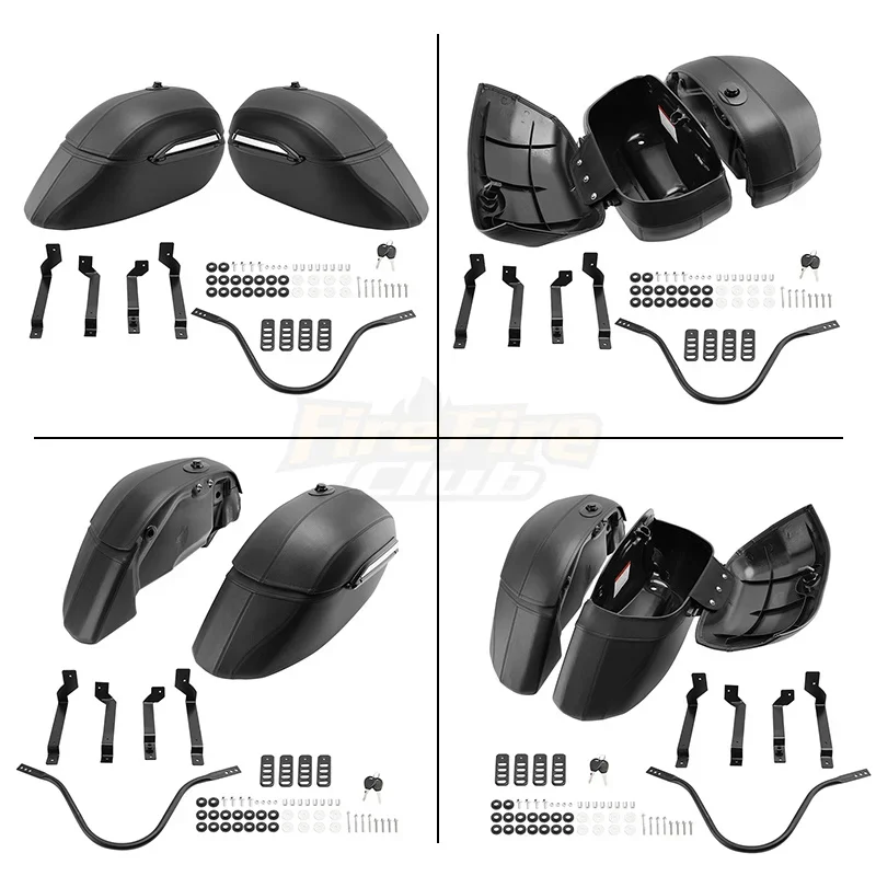 2PCS Motorcycle Black Hard Bag Saddlebag Luggage Side Bags Mounting Kit For Kawasaki Vulcan S 650 VN650 2015-2023