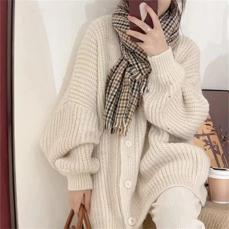

Модный вязаный кардиган, женский весенне-осенний грубый вязаный мягкий свитер с длинными рукавами, пальто, хлопковый вязаный повседневный свитер, кардиган