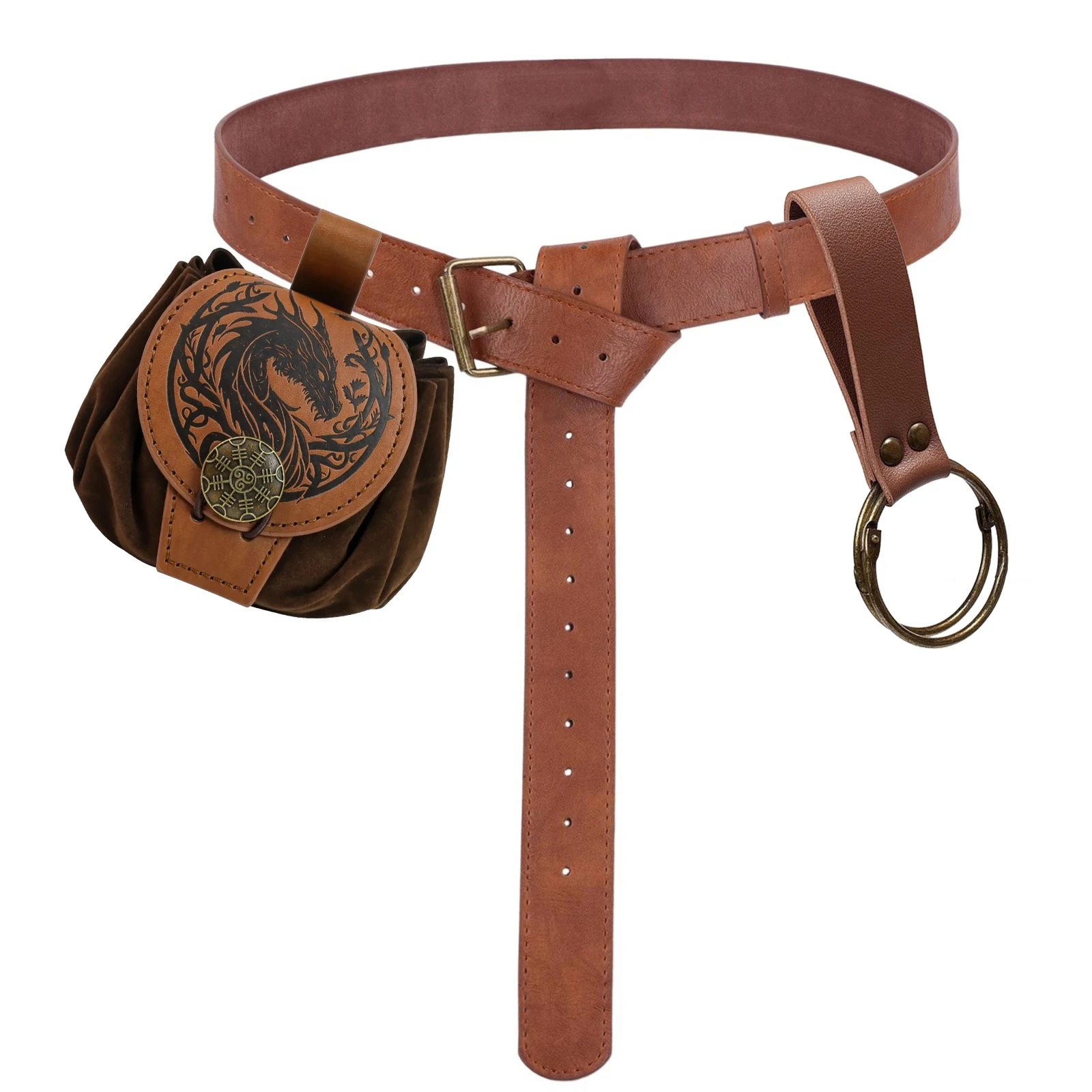 3pcs Renaissance Costume Accessories Retro Leather Belt Drawstring Dice Bag Skirt Clip Medieval Cosplay Props