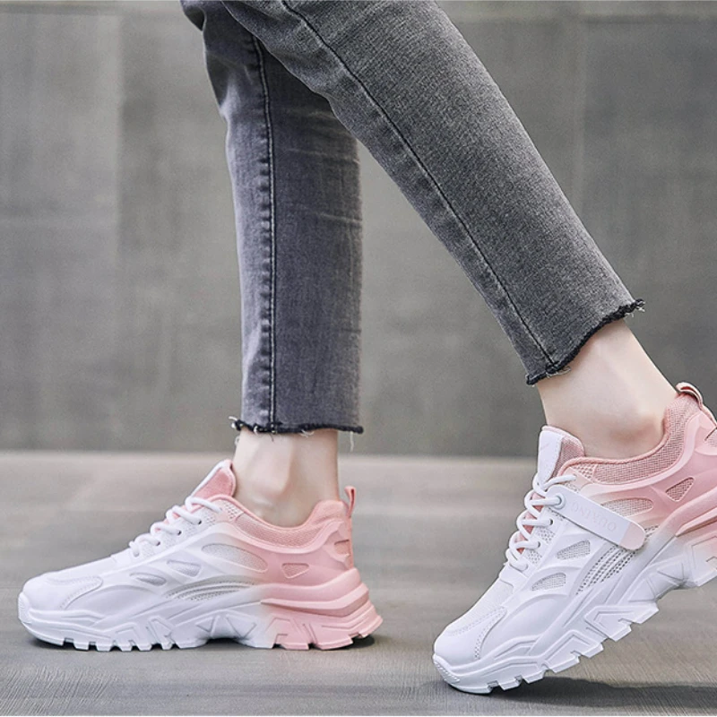 Womens Tennis Shoes Fashion Colour Blocked Sneakers Woman Casual Sports Running Shoes Breathable Mesh Platform Trainers Footwear