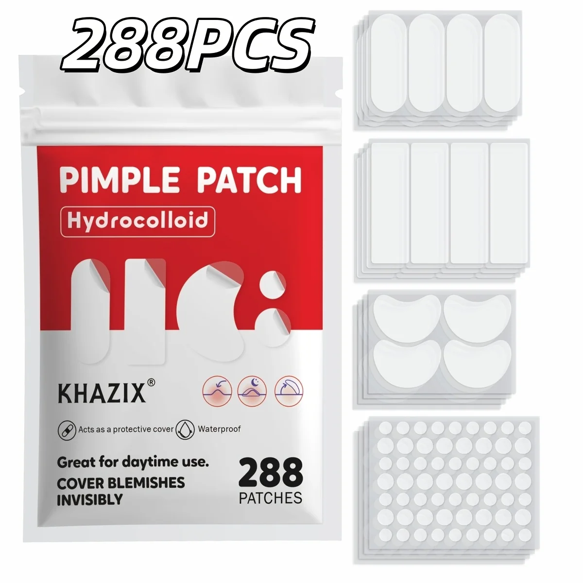 288PCS Various sizes of acne cover patches for daytime and nighttime facial makeup - free fragrance, no preservatives