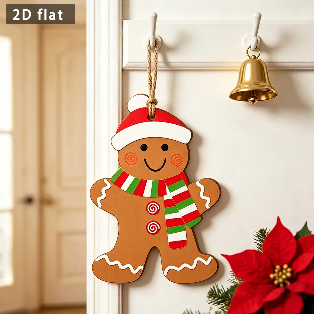 Wooden Gingerbread Man Hanging Ornament, Christmas Gingerbread Plaque Pendant, Xmas Tree Wall Hanging Decor