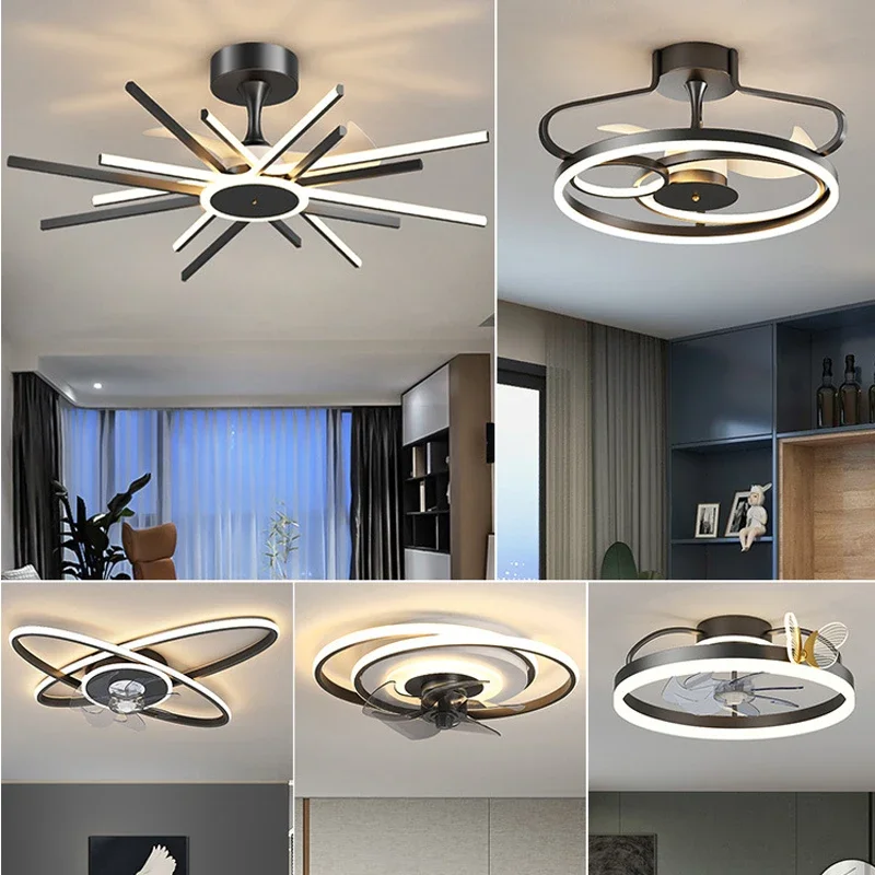 New Scandinavian Ceiling Fan Living Room LED Luster Invisible Light Bedroom Remote Control Reversible Blade Home Decor Fan Lamps