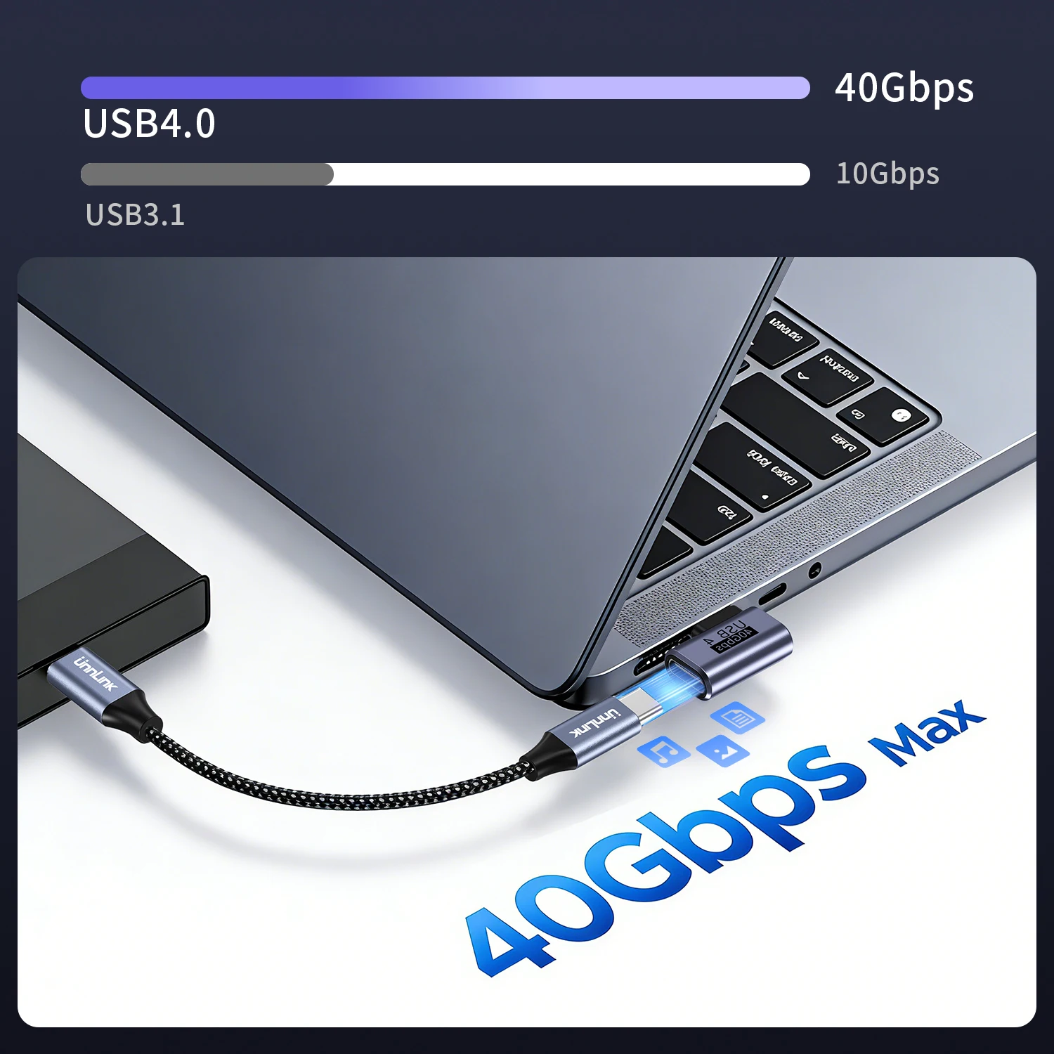 Unnlink 90° USB4 Adapter for Steam Deck & Switch, 240W PD 40Gbps 8K@60Hz Right Angle USB-C Extender, Thunderbolt Compatible