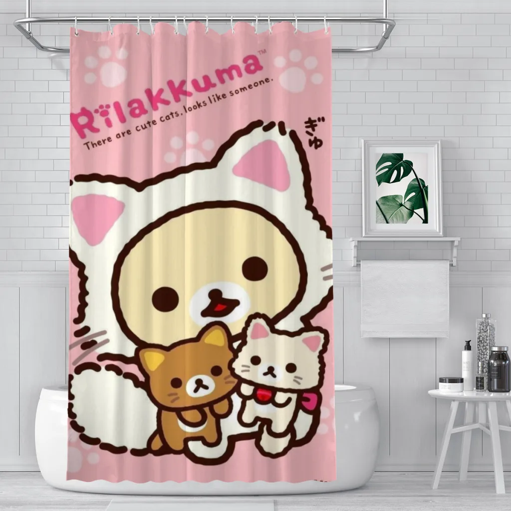 

Современная занавеска для душа с 3D-принтом Rilakkuma, Ландшафтная занавеска для ванной с крючками, водонепроницаемый Пейзаж