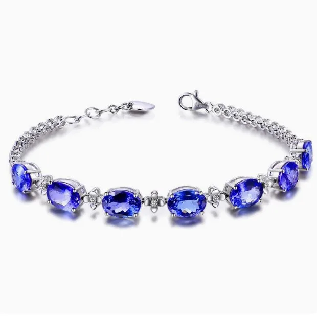 

925 Sterling Silver Bracelet Silver Blue Zircons Round Ladies Fashion Simple Bracelet Birthday Wedding Anniversary Jewelry Gift