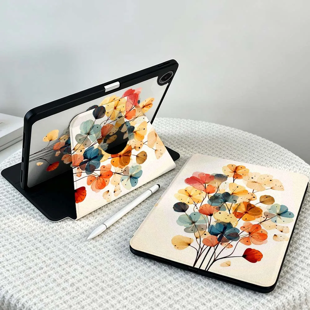 Artistic Floral Pattern For Samsung Galaxy Tab S11 S10 S9 S8 A11 FE Plus Ultra 360° Rotation Stylus Storage Tablet Case Soft