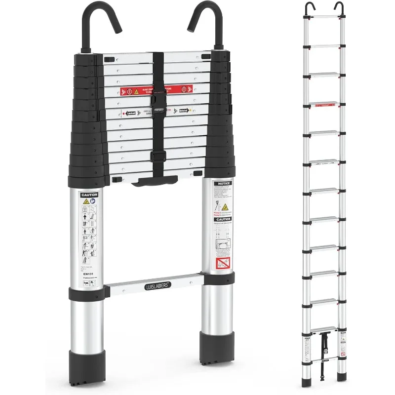 12.5ft Telescoping Ladder,LUISLADDERS Aluminum Telescopic Extension Ladder One-Button Retraction,Multi Purpose