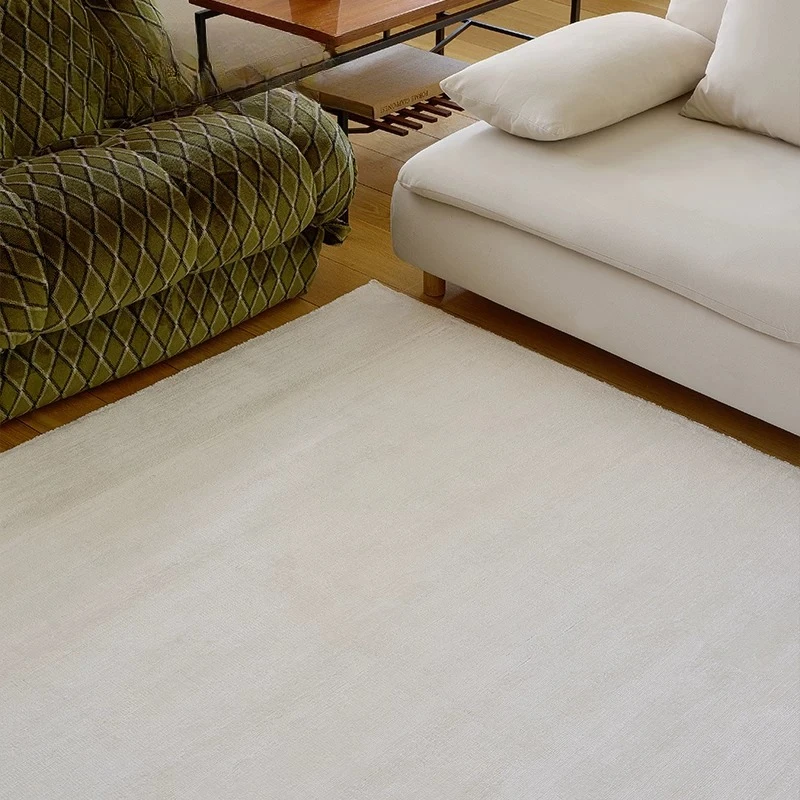 Imported handmade tencel carpet white cream high-end light luxury living room French plain color