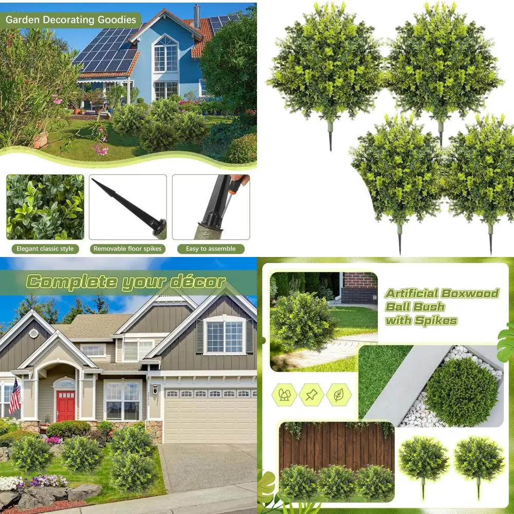 24 Artificial Boxwood Topiary Balls with Ground Spike, UV-Resistant for Outdoor/Indoor Decor, Perfect for Porch, Garden, Yard, o