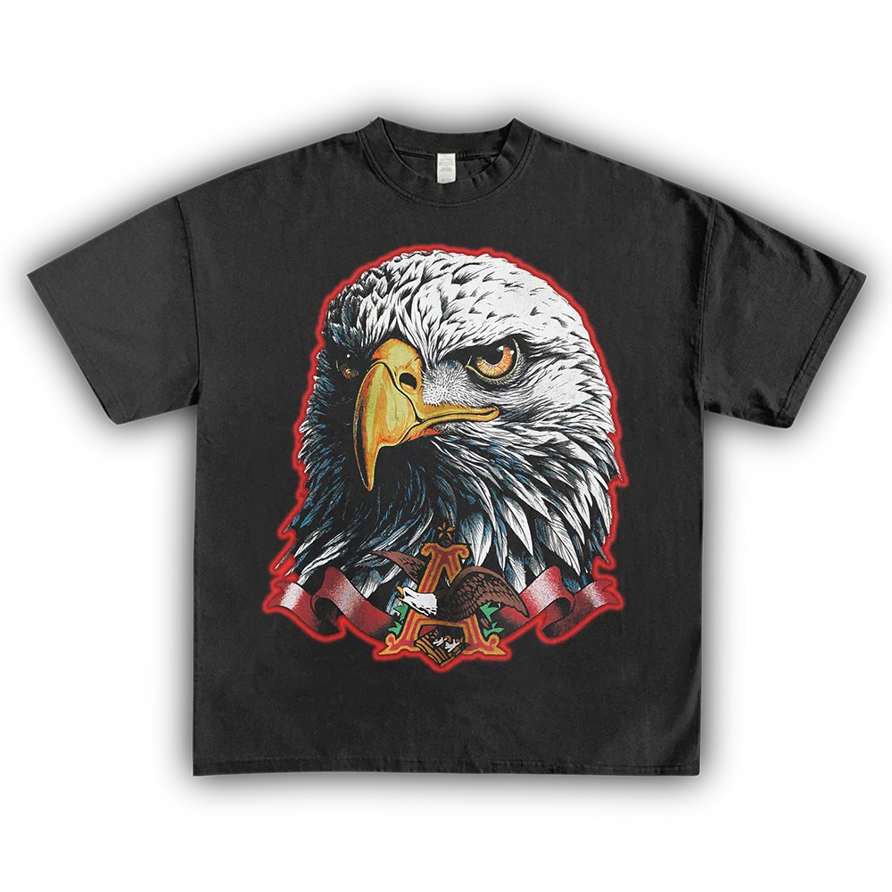 

Homage Tees Heavyweight Loose Fit round Ne ort Sve T-irt Eagle Print American Retro Streetwear Youth Faion Summer