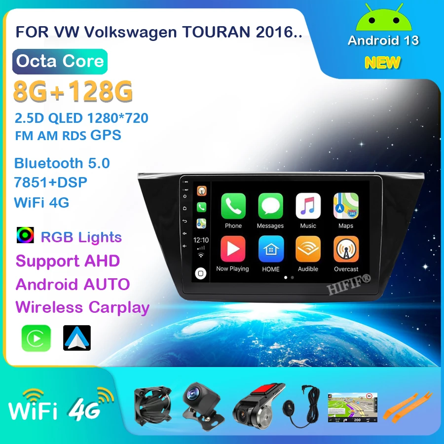 

Car Multimedia Player For VW Volkswagen TOURAN 2016 Android 13 Autoradio GPS Navigation DSP IPS Headunit Carplay 4G