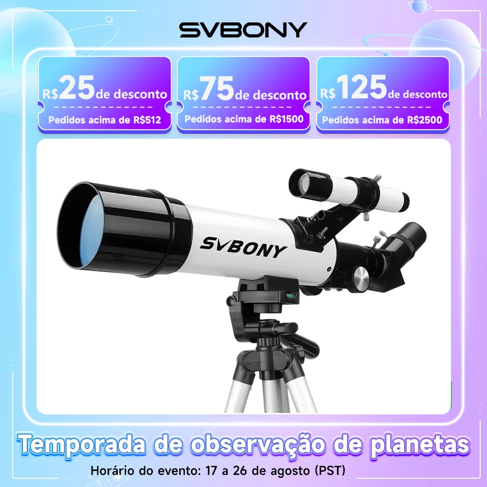 SVBONY Telescópio Astronômico 60/70mm para Observação Lunar