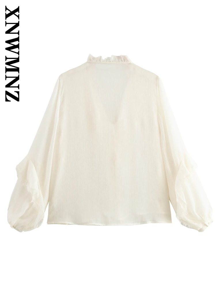 XNWMNZ 2024 Autumn New Woman's Sophisticated Sleeveless Shirt Outerwear Streetwear Female V-Collar Top Ruched Loose Fit Ruffles