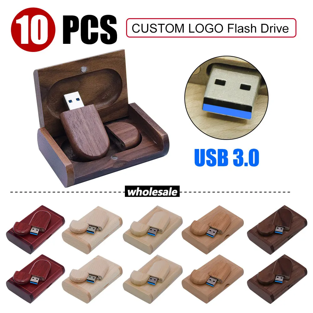 

10pcs/Lot Free Custom LOGO USB Flash Drive 3.0 Wooden Pendrive 4GB 8GB 16GB 32GB 64GB 128GB Memory USB 3.0 Stick Wedding Gift