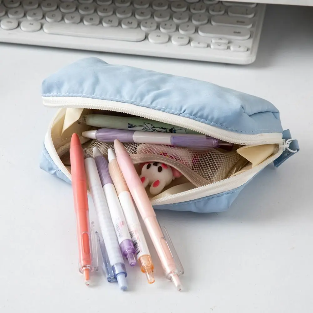 

Multi-functional Solid Color Pen Bag Portable Large Capacity Pencil Case Soft Touch Pen Box Back To School