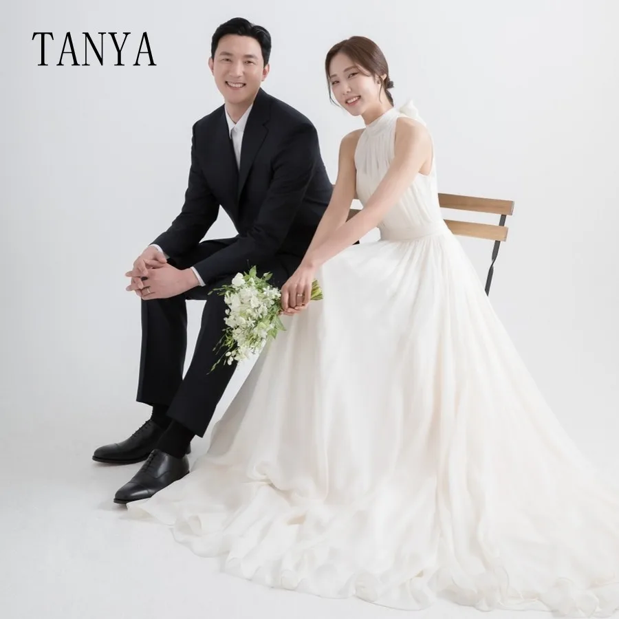 TANYA Dream A Line Chiffon Sleeveless Wedding Dress Simple Bridal Gown Custom Made