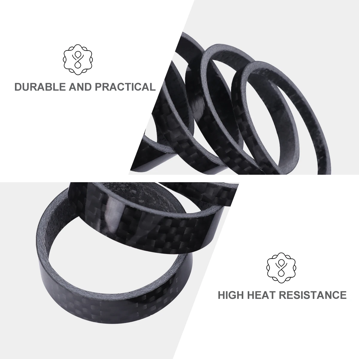 

5pcs Carbon Fiber Headset Spacers Bike Fork Washers Durable Heat Resistant Stem Accessories Disc Brakes Set Cycling