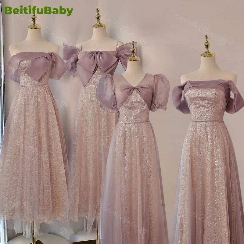 BeitifuBaby-Vestidos de dama de honor con hombros descubiertos, vestido de noche con cuello Barco, Vestidos Elegantes Para Mujer