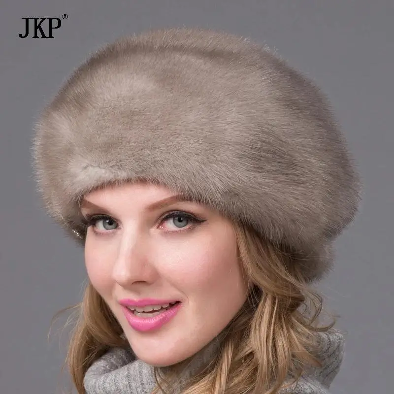 Real Mink Fur Hats Winter Women Cap With Diamond Brown Beanies Mink Fur Beret Russia Good Quality Fashion Fur Hat dhy-53