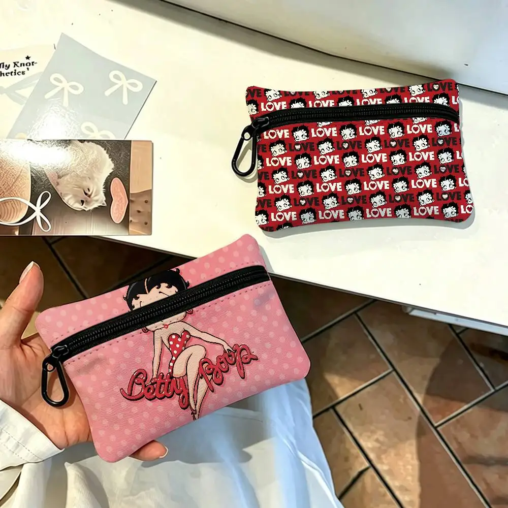 Cute B-Betty Boop Compact Oxford Cloth Zipper Pouch Detachable Carabiner Mini Coin & Key Wallet