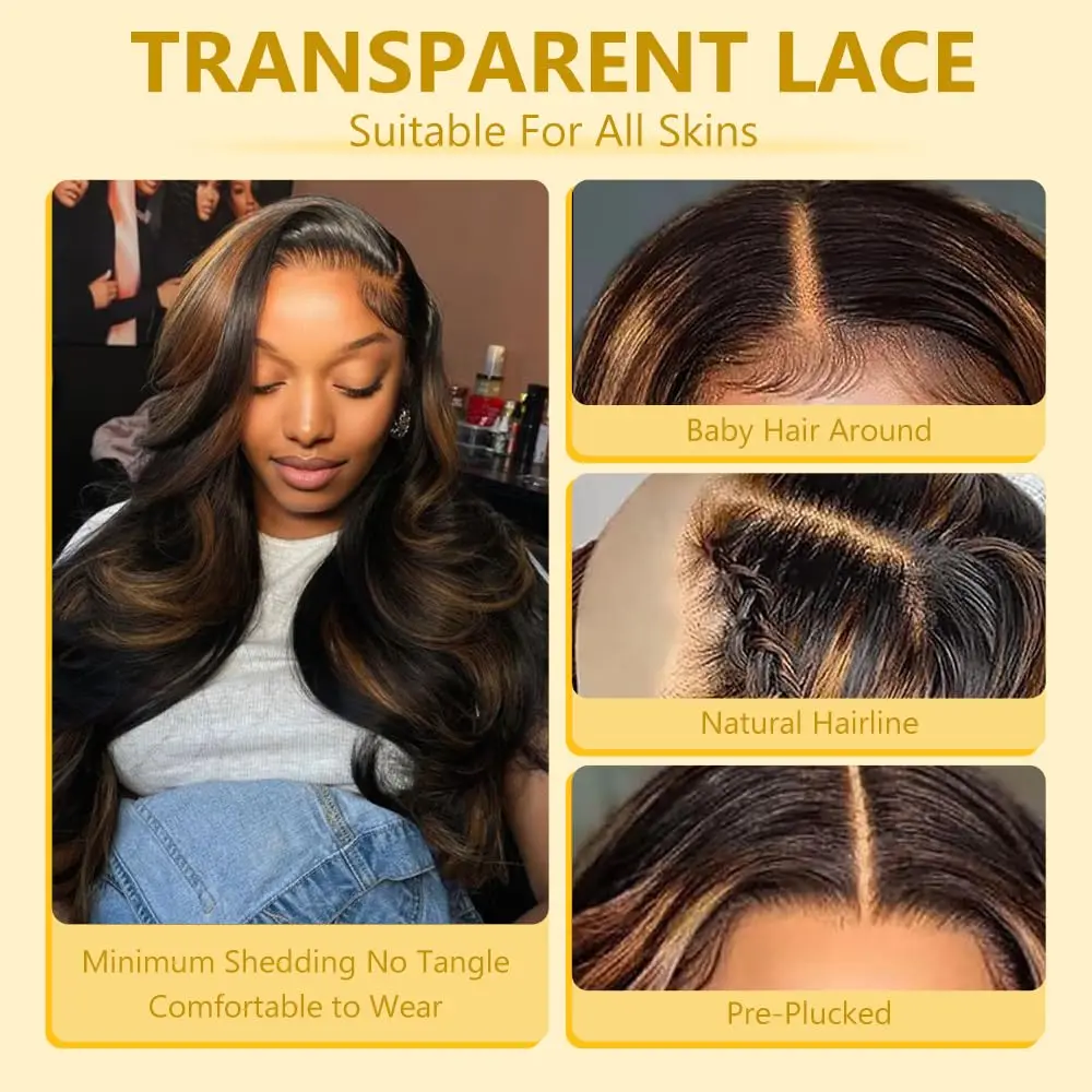 1B/30 Highlight Ombre Lace Frontal Wig Human Hair 26 IN Body Wave Highlight Colored 13x4 HD Lace Front Wig