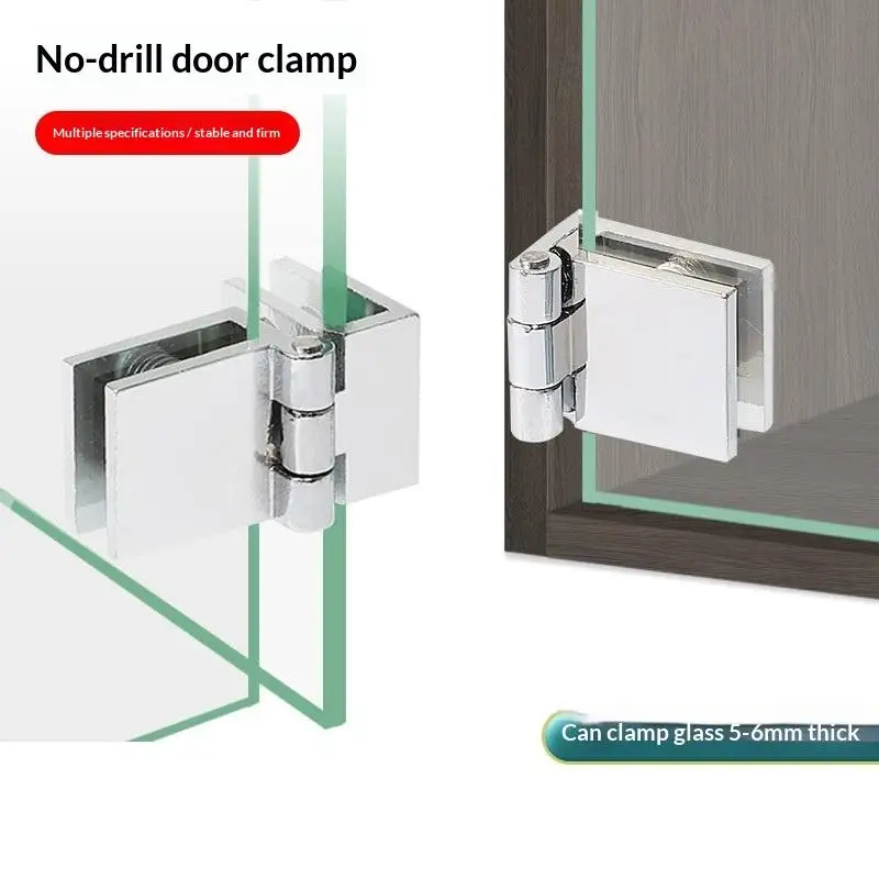 Zinc Alloy Glass Door Hinge No: Drilling Required Sturdy Cabinet Showcase Wine