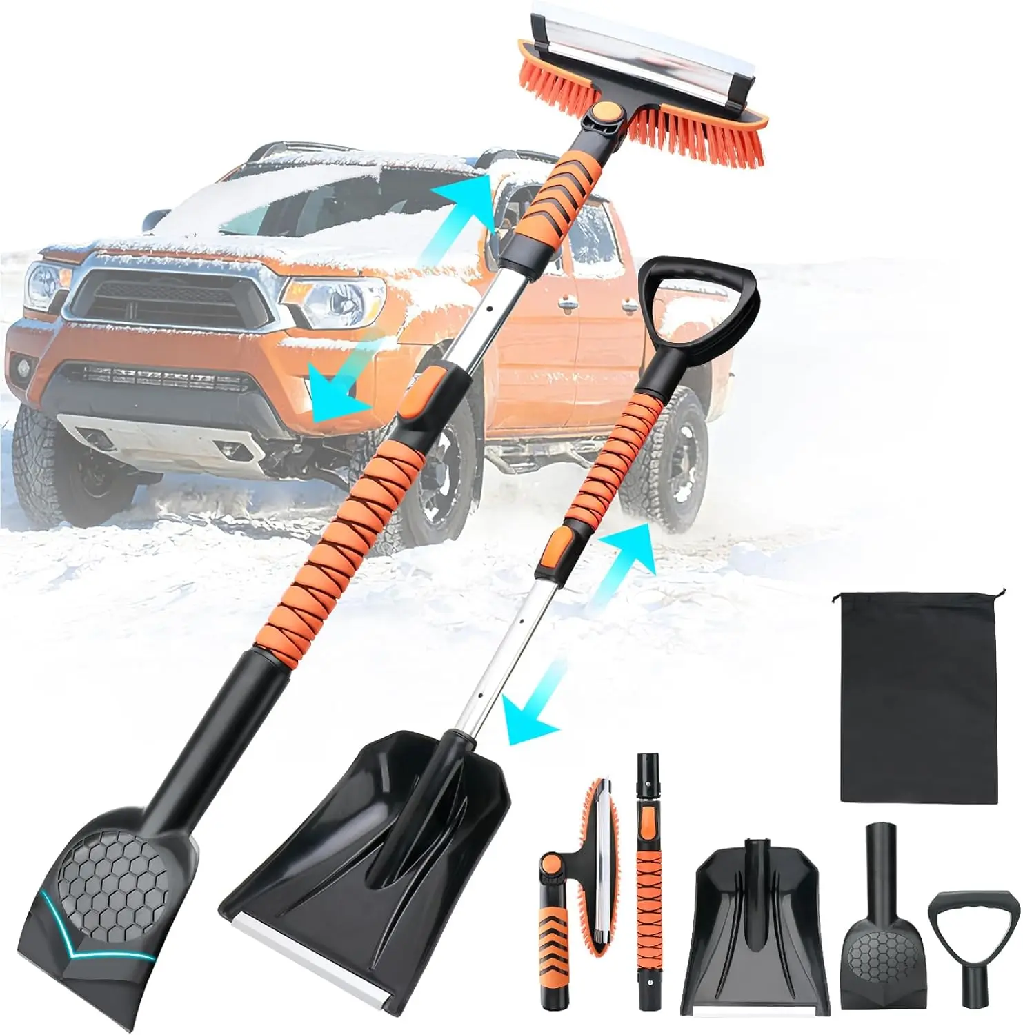

5-in-1 Extendable Snow Brush & Shovel with Ice Scraper, 180° Pivot Head for Car Windshield Cleaning