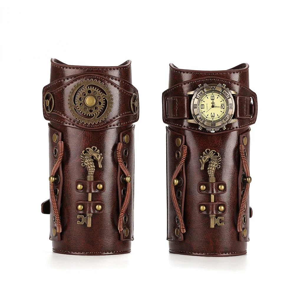 Steampunk Men Clock Gear Armor Armlet Vintage Steampunk Bracer Viking Pirate Knight Bracelet Accessory Halloween Wrist Guard