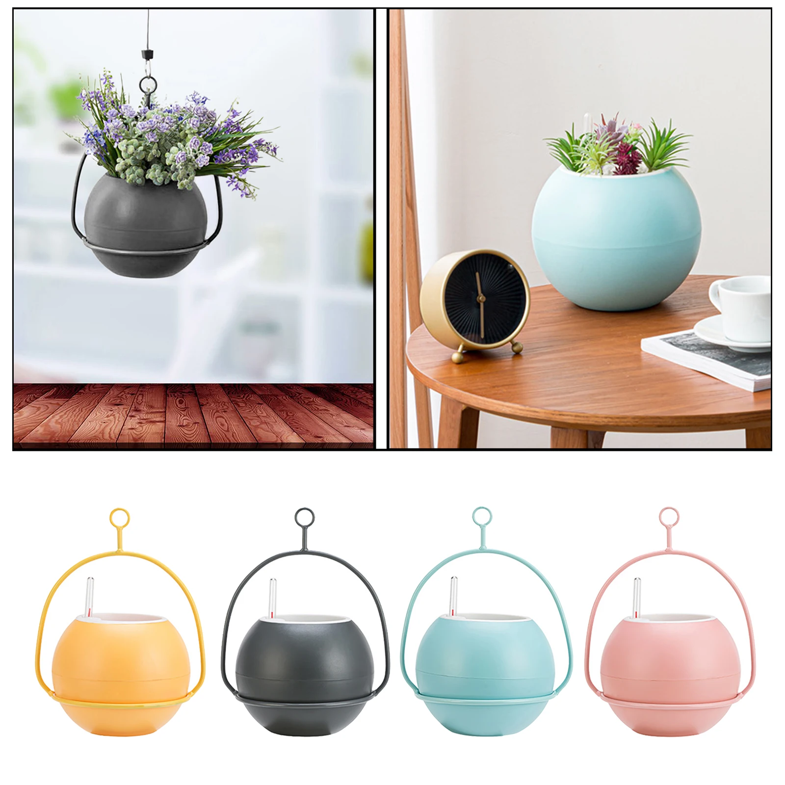 

Hanging Planter Vase, Plastic Plant Pot with Metal Plant Hanger Modern Window Ceiling Planters for Small Succulent Air Plant