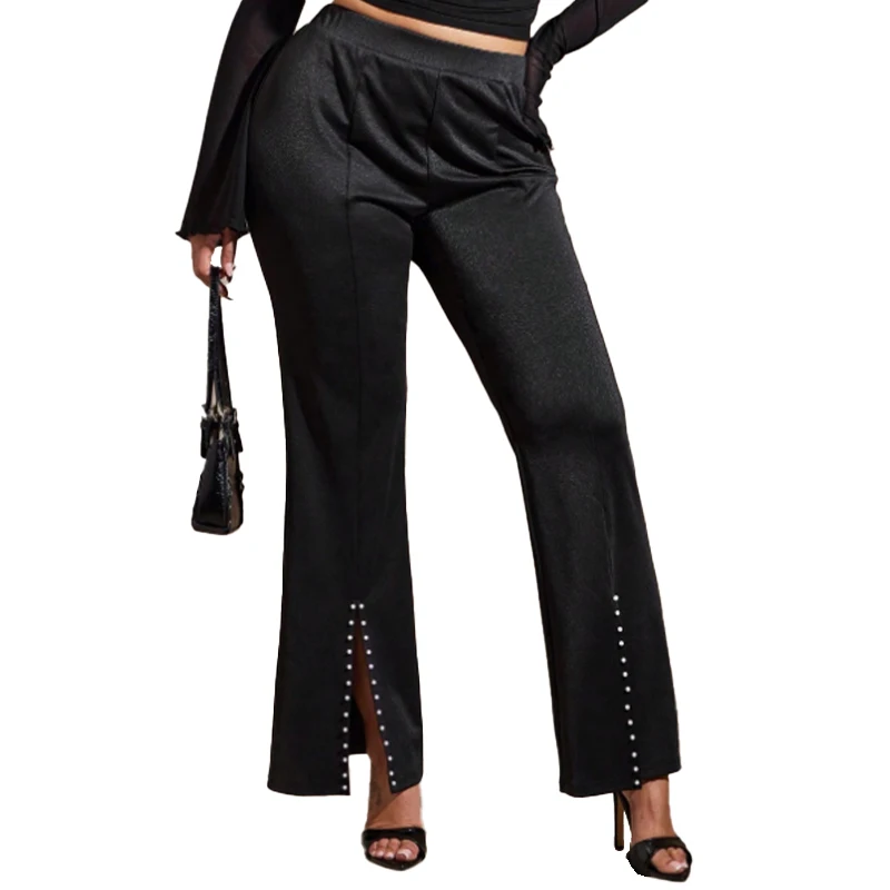 

Plus Size High-Waisted Casual Flared Pants Women Summer Stretch Wide-leg Pants Fashion Hot Diamond Flared Pants Women's Clothing