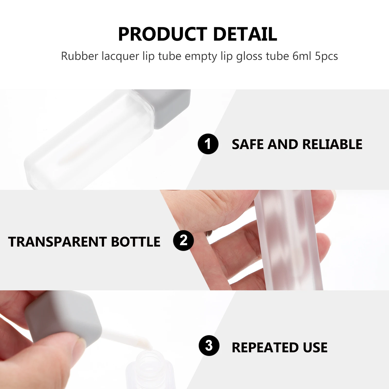 

5pcs Lip Gloss Tubes Clear Empty Bottles 6ml Grey Matte DIY Refillable Lipstick Containers Travel Size Portable Lip Gloss Sub