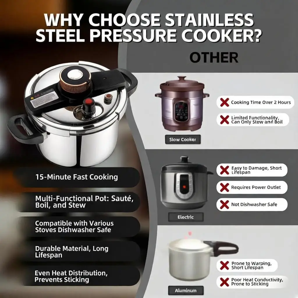 15-Minute Fast Pressure Cooker, Save 50%! Time & Space - All-in-One Pot for Stew Soup Rice, 304 Stainless Steel