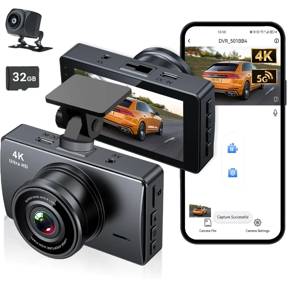 

Dash Cam Front and Rear, Dash Camera for Cars 4K+1080, Dashcam Built-in WiFi, APP Control, 32GB Card Included, 3 IPS Touch Scree