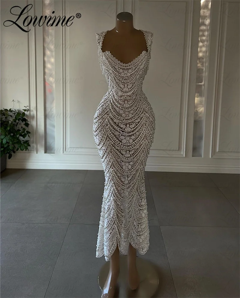 

Pearl Evening Dress 2023 Ankle Length Lace Party Gowns Wedding Prom Dresses Custom Tassels Women Birthday Dress Formal Wear Robe