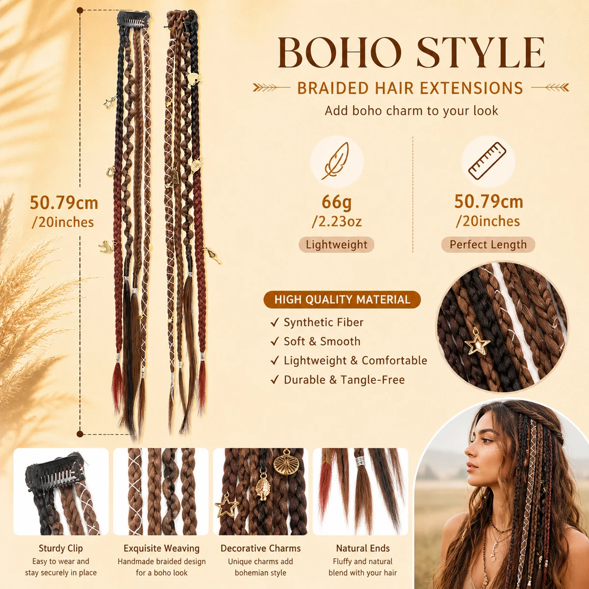 Synthetic Bohemian style clip braid hair extension wig women braided twist braid hair accessories hair extension wig