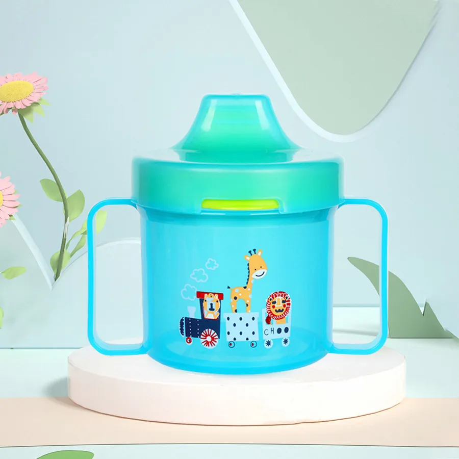 Baby drip proof and leak proof duckbill cup with lid and handle, cartoon pattern learning to drink duckbill cup, BPA free